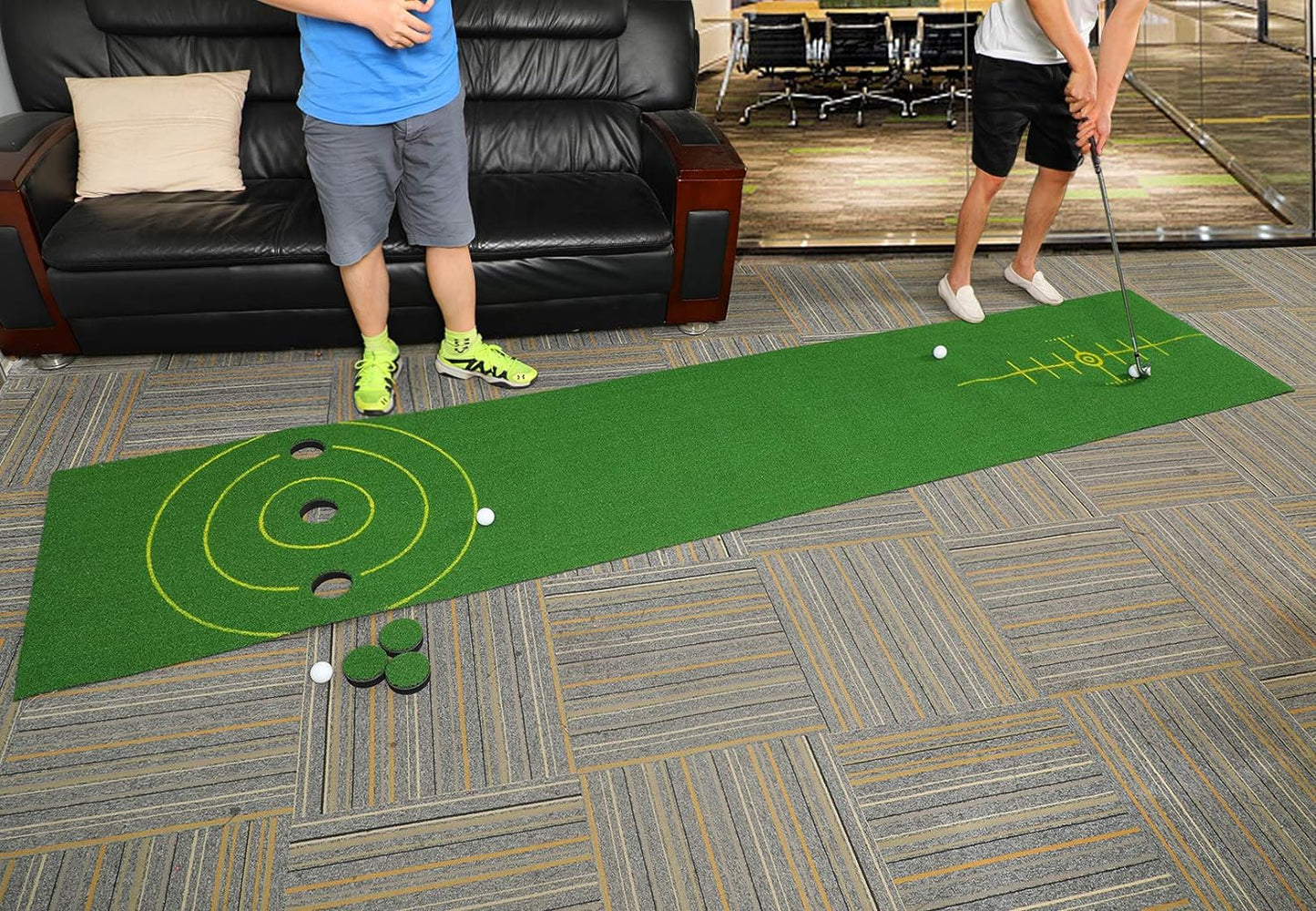 Golf Putting Green Mat, 11.5 X 2.36Ft Extra Wide Golf Practice Mat with 4 Golf Balls & Carrying Bag for Indoor/Outdoor Games Training