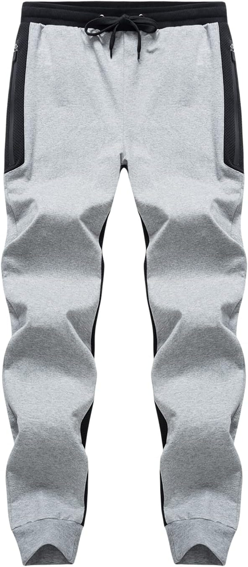 Men'S Joggers Breathable Cotton Mesh Pants Slim Fit Trousers with Zipper Pockets Black