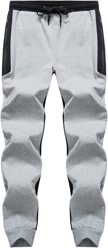 Men'S Joggers Breathable Cotton Mesh Pants Slim Fit Trousers with Zipper Pockets Black