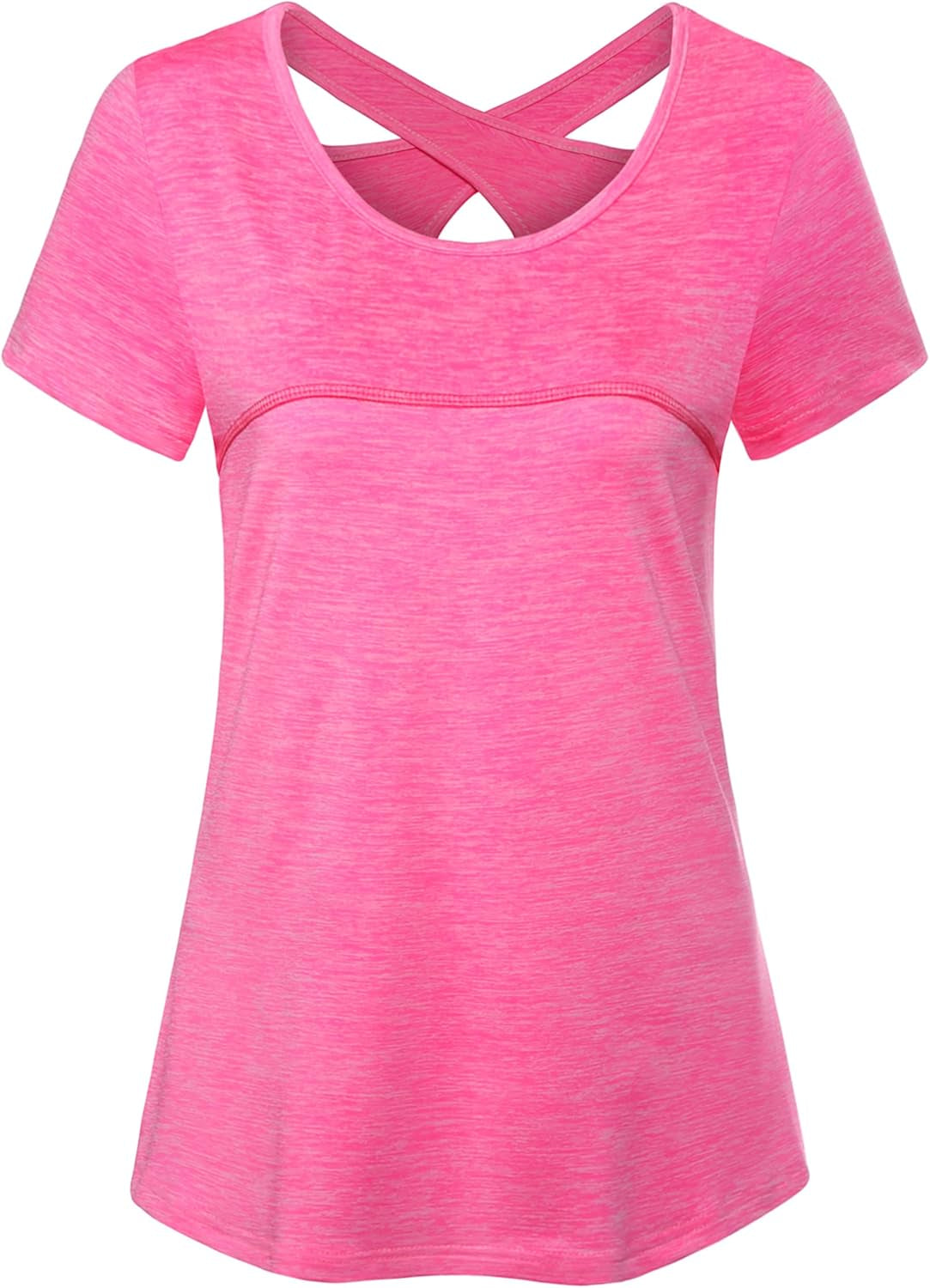 Woman Short Sleeve round Neck Criss Cross Back Yoga Shirt