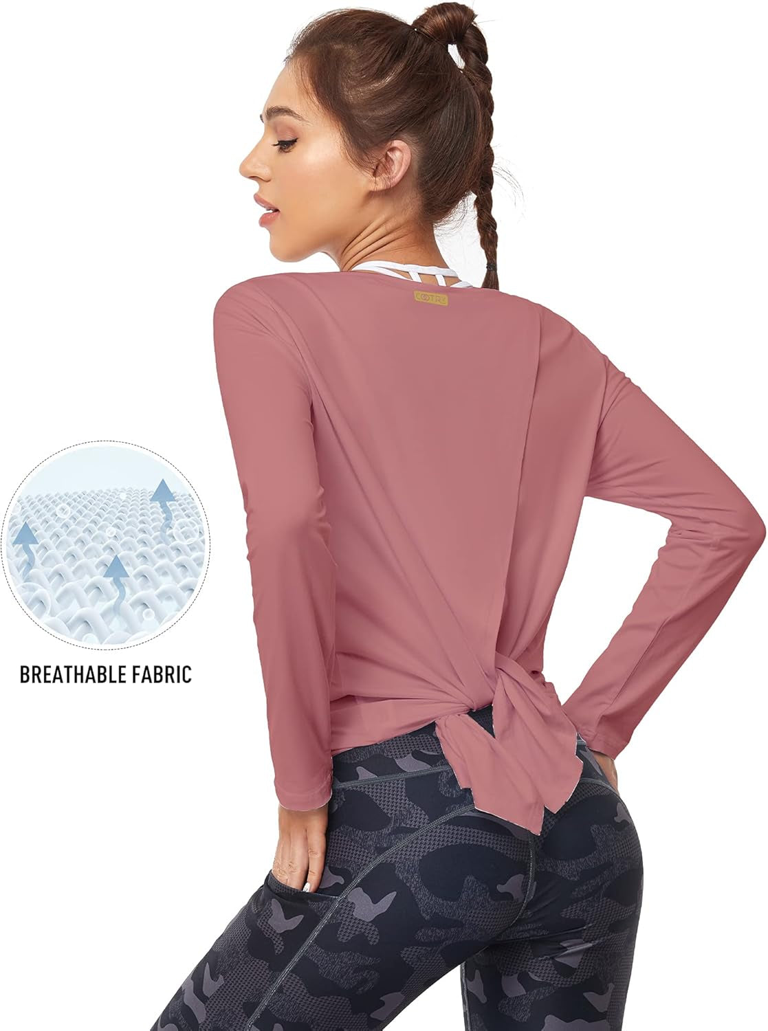 Open Back Workout Tops for Women Long Sleeve Yoga Tops Split Back T-Shirts Athletic Tunis Tops Athleisure Womens Clothes for Gym Running Exercise Sports Pink X-Small