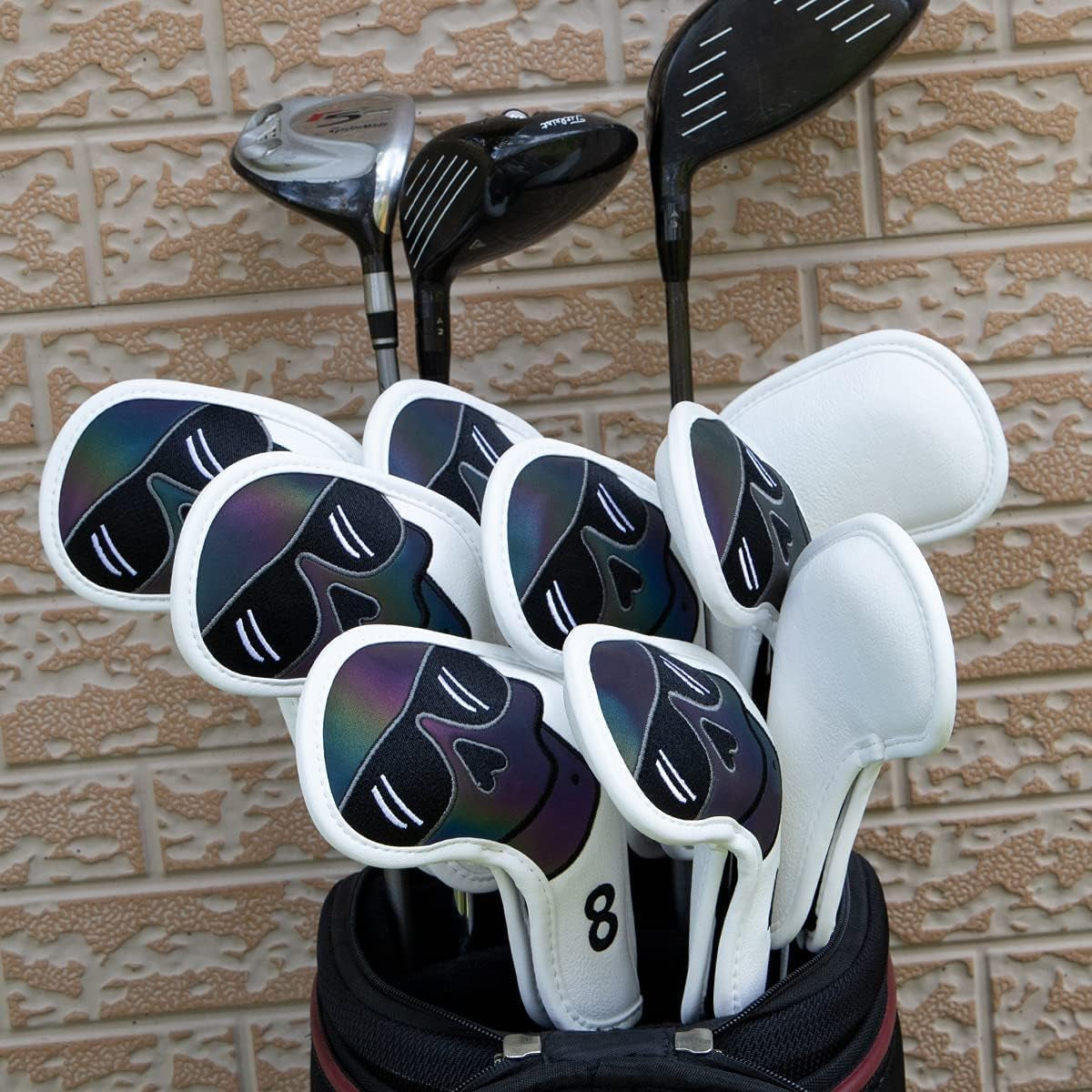 Golf Iron Covers 10Pcs,Golf Iron Head Covers Leather Golf Iron Covers Set Skeleton Golf Iron Headcovers,Long Neck Golf Club Head Covers for Iron with Magic Tape Fit All Brands