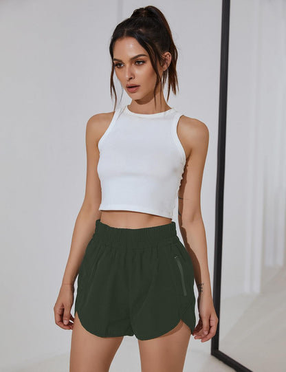 Women'S Running Shorts Elastic High Waisted with Pockets, 2.5" Sporty Workout Quick Dry Athletic Shorts