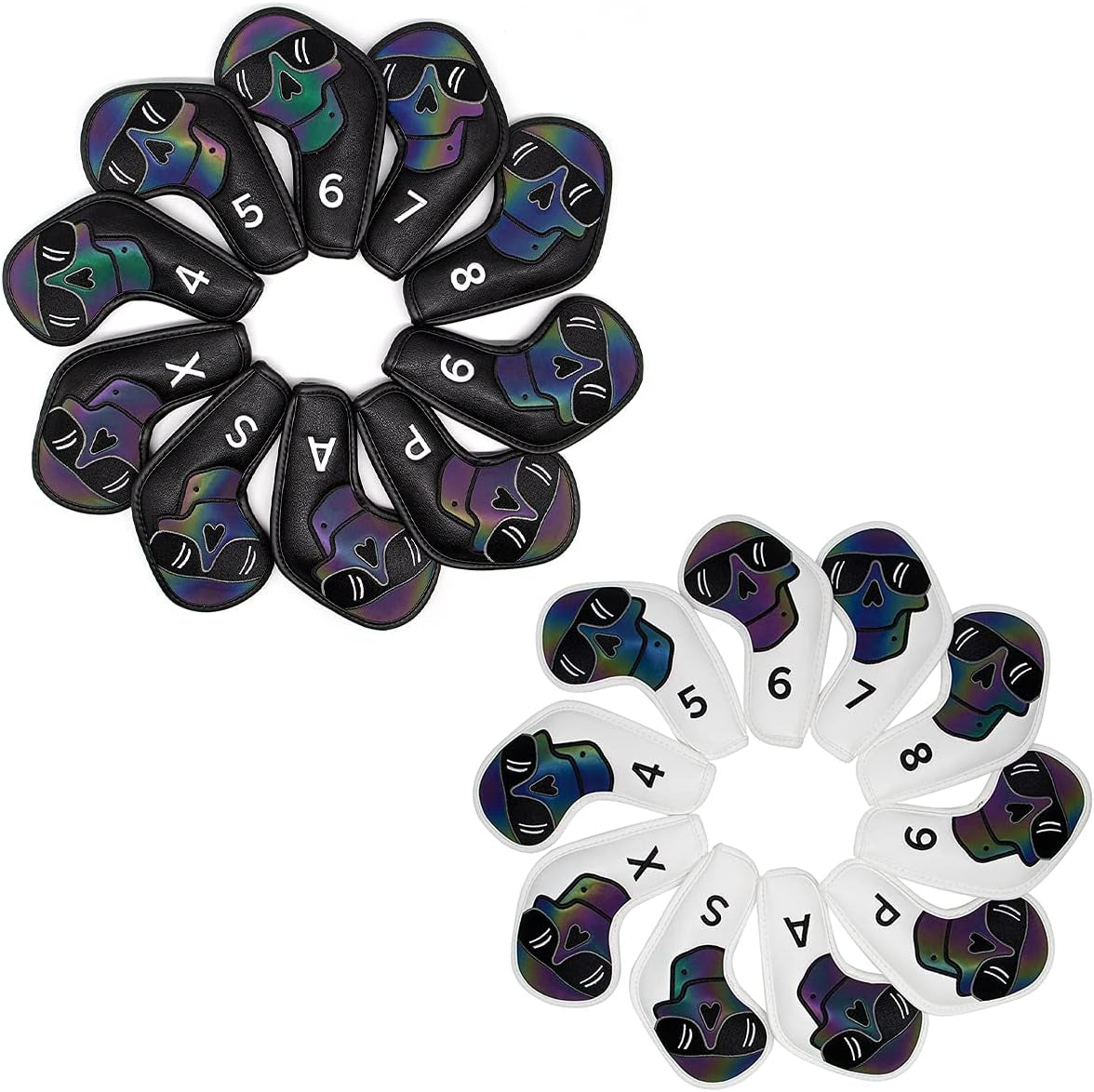 Golf Iron Covers 10Pcs,Golf Iron Head Covers Leather Golf Iron Covers Set Skeleton Golf Iron Headcovers,Long Neck Golf Club Head Covers for Iron with Magic Tape Fit All Brands