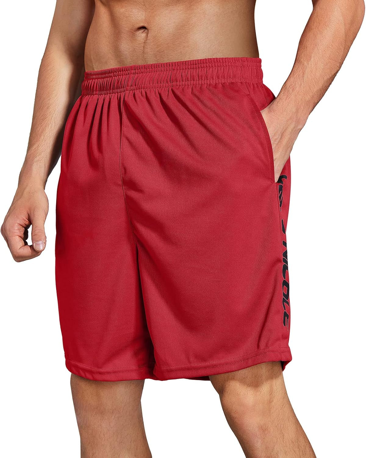 2 Pack Mens Workout Shorts Elastic Waist Athletic Gym Running Basketball Tennis Shorts for Men 7'' Inseam with Pocket (Grey/Red XL)