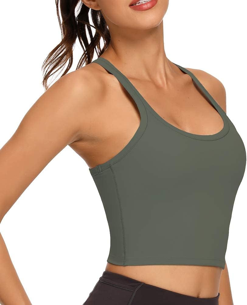 Workout Crop Tops for Women Athletic Tank Tops with Built in Bra Supportive Sports Bra