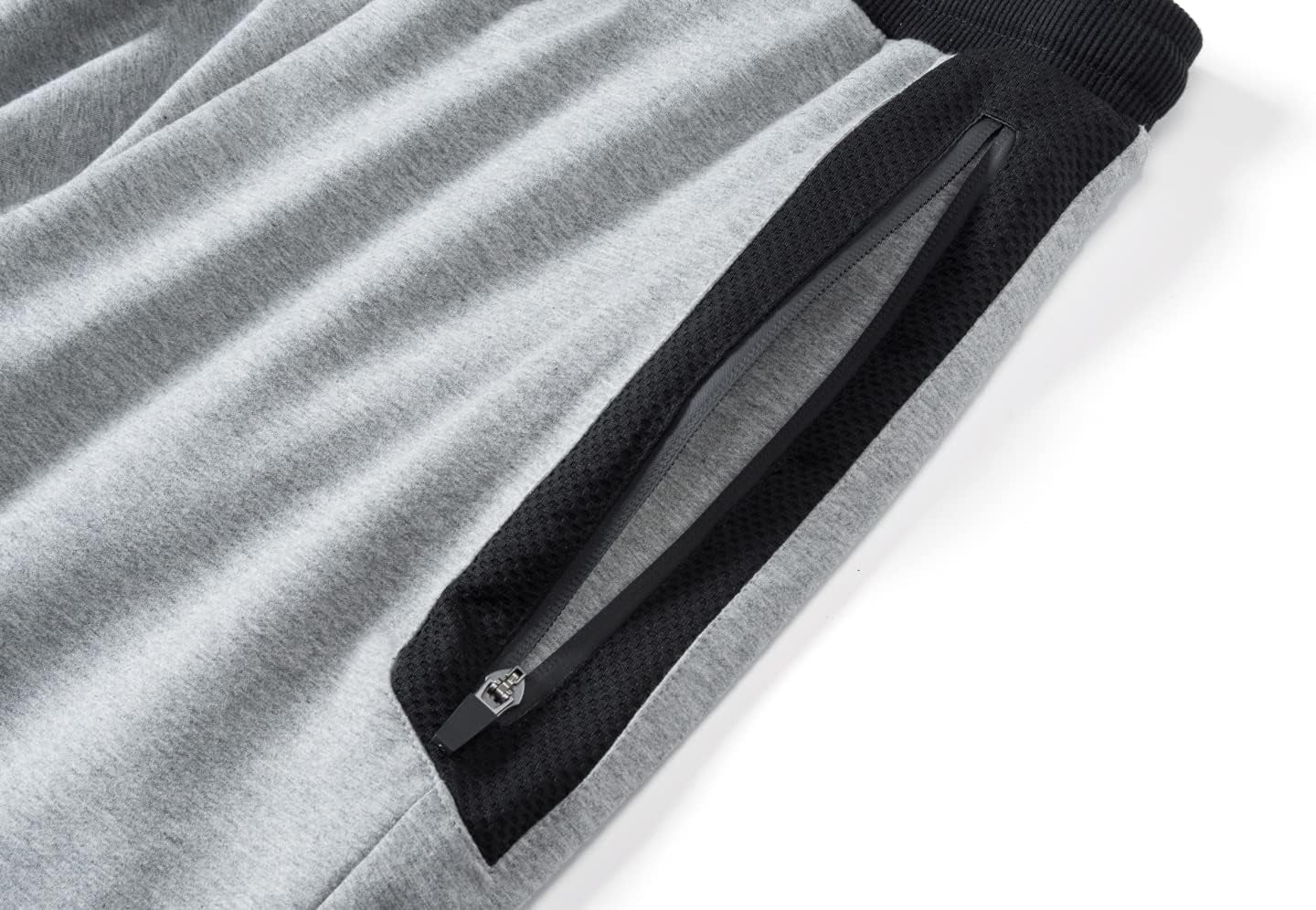 Men'S Joggers Breathable Cotton Mesh Pants Slim Fit Trousers with Zipper Pockets Black