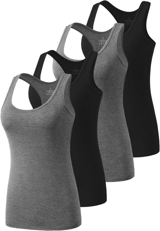 Workout Tank Tops for Women Racerback Yoga Tanks Basic Athletic Activewear-4 Packs