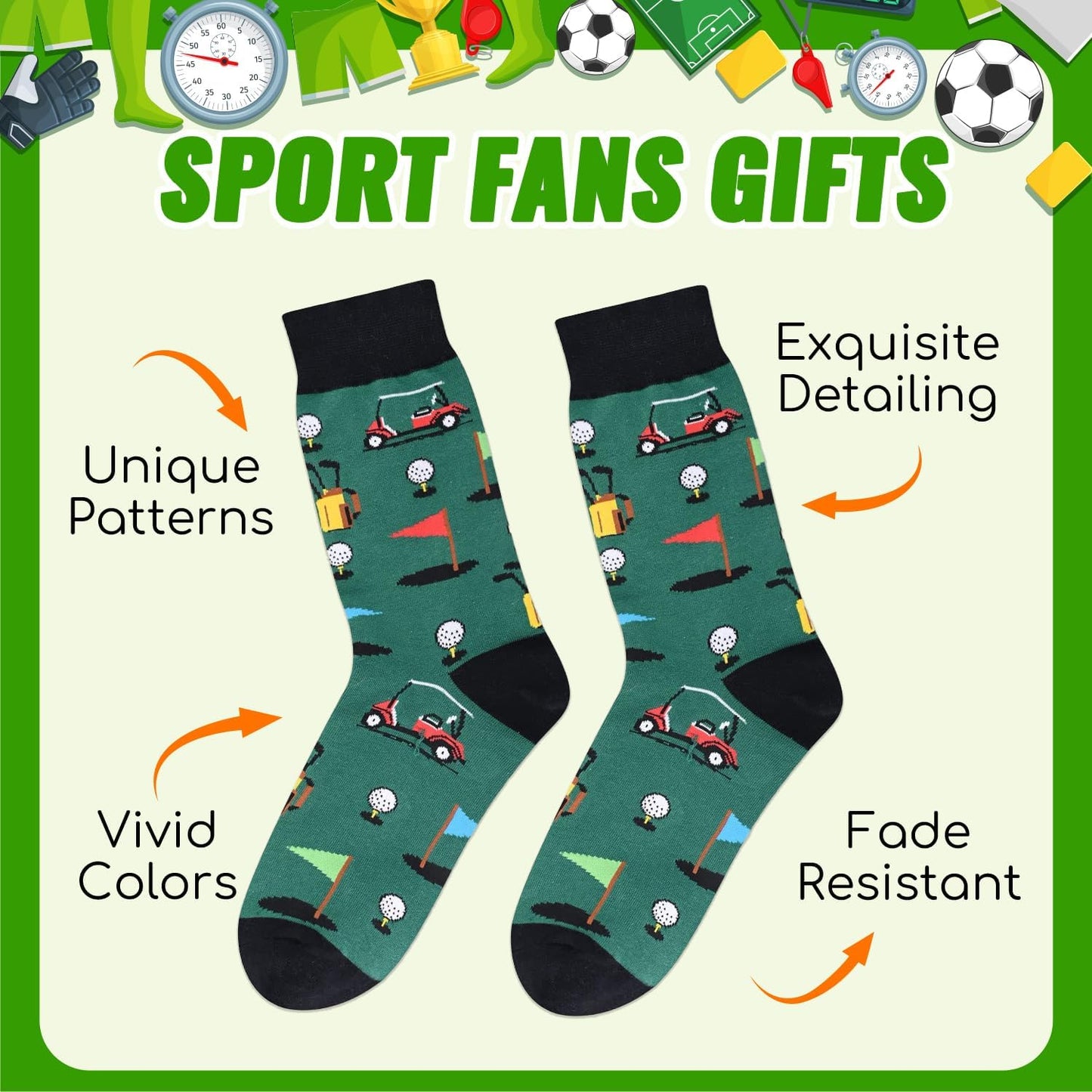 Novelty Gifts for Men - Camping Golfing Bowling American Flag Music Fishing Socks