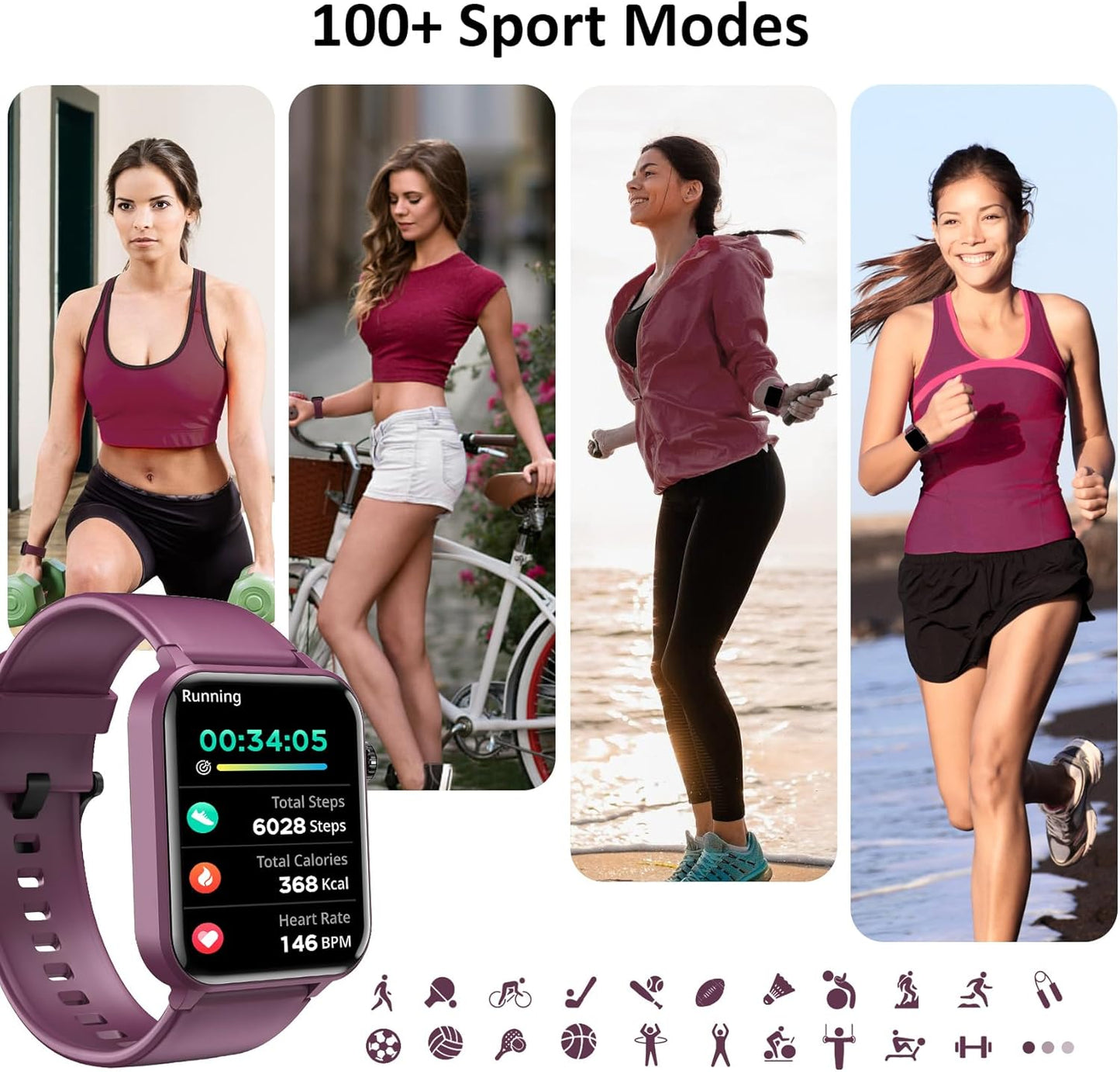 Health Fitness Tracker 2024(Answer/Make Calls), 1.85'' Smartwatche for Women Men with 24/7 Heart Rate and Blood Oxygen,Step/Sleeptracker,100+Sport,Ip68 Waterproof Activity Trackers for Android&Iphone