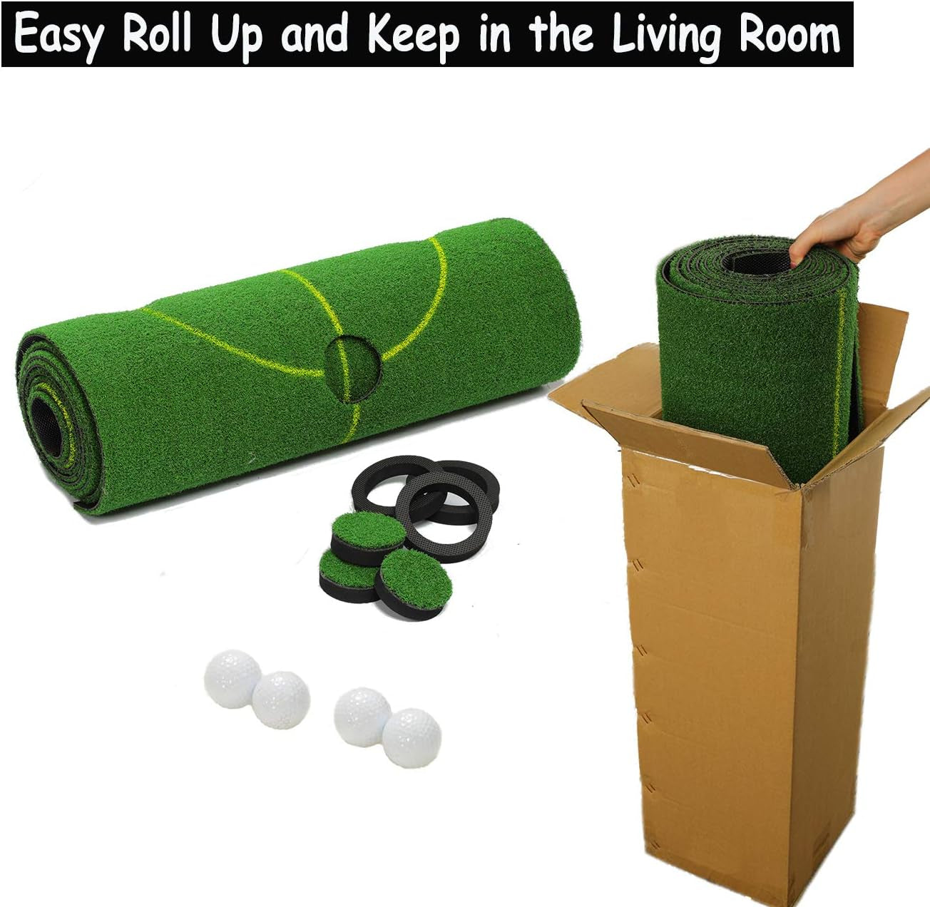 Golf Putting Green Mat, 11.5 X 2.36Ft Extra Wide Golf Practice Mat with 4 Golf Balls & Carrying Bag for Indoor/Outdoor Games Training