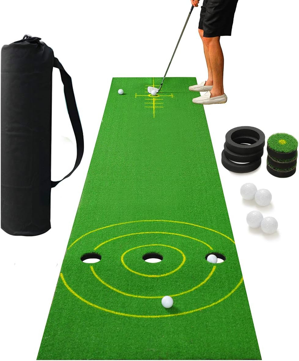 Golf Putting Green Mat, 11.5 X 2.36Ft Extra Wide Golf Practice Mat with 4 Golf Balls & Carrying Bag for Indoor/Outdoor Games Training