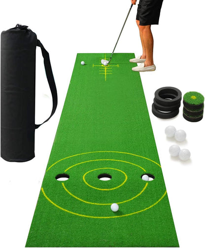 Golf Putting Green Mat, 11.5 X 2.36Ft Extra Wide Golf Practice Mat with 4 Golf Balls & Carrying Bag for Indoor/Outdoor Games Training