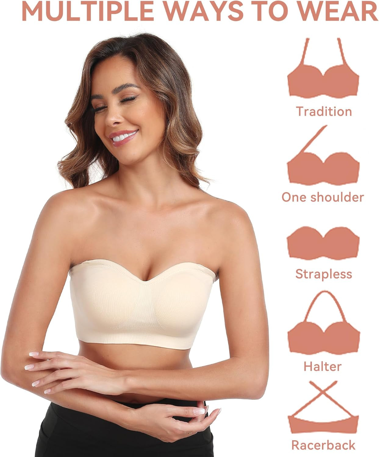 Strapless Bras for Women Comfortable Non-Slip Silicone Bandeau Bra Seamless Tube to Bra