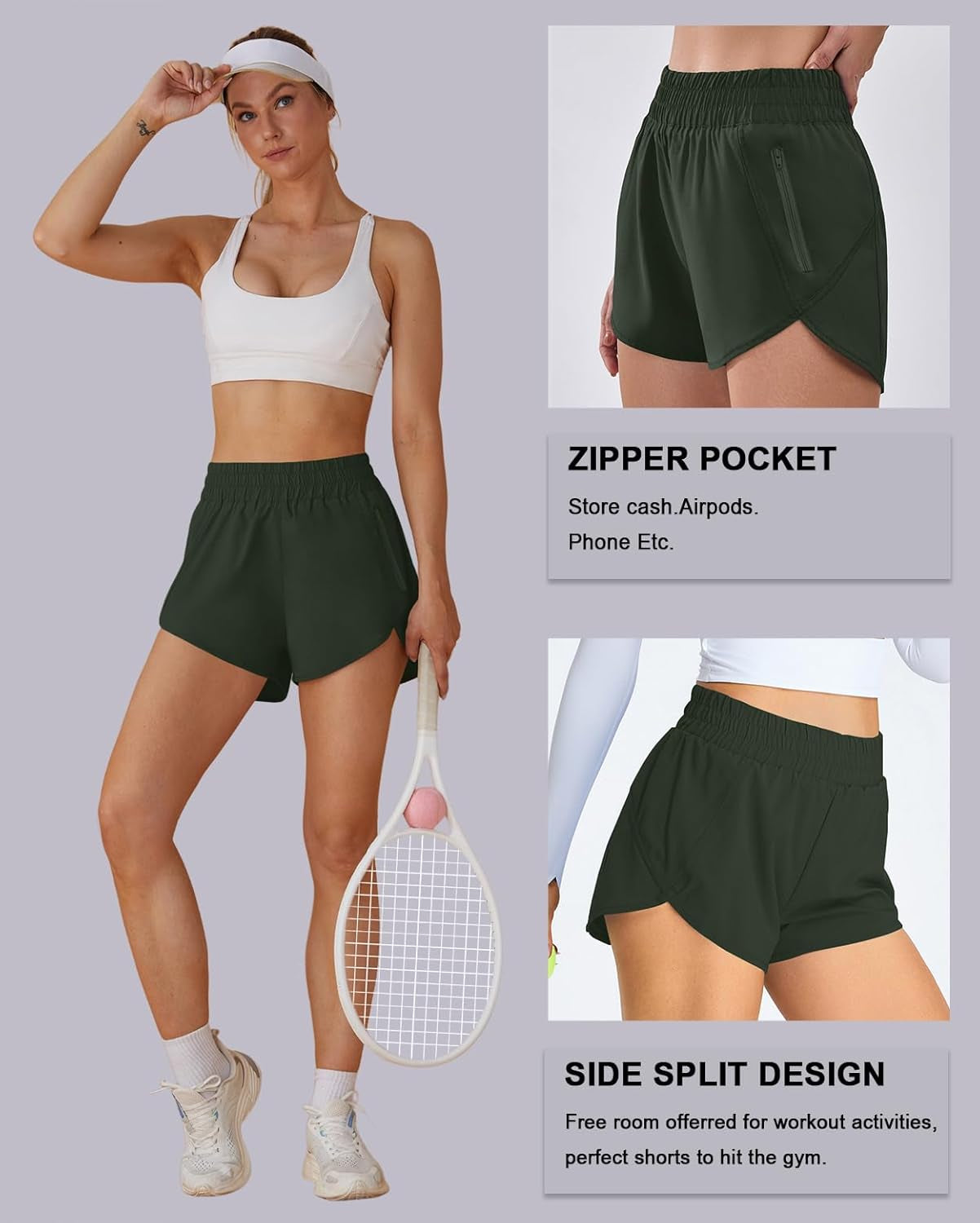 Women'S Running Shorts Elastic High Waisted with Pockets, 2.5" Sporty Workout Quick Dry Athletic Shorts