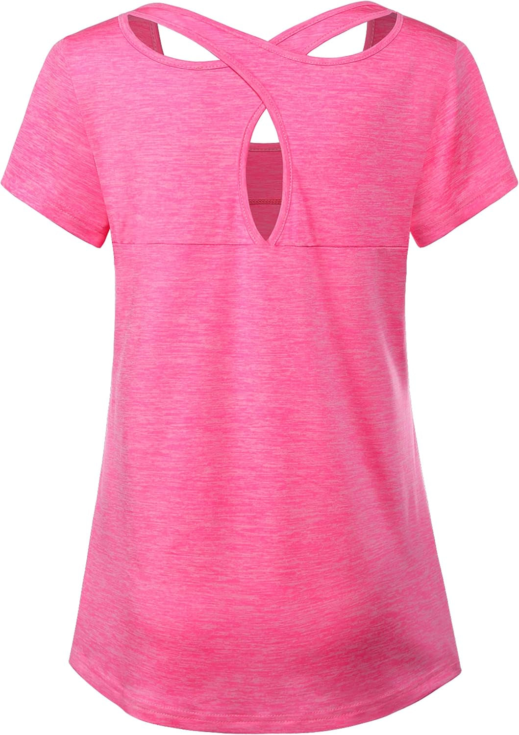 Woman Short Sleeve round Neck Criss Cross Back Yoga Shirt