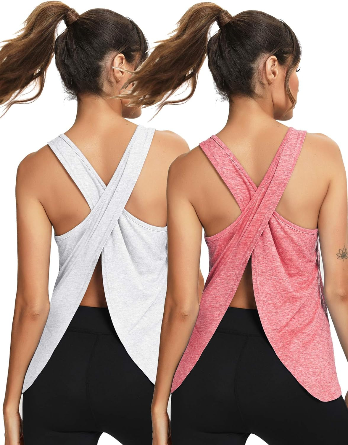 Open Back Workout Top Backless Yoga Shirts Tie Back Workout Tank Activewear Shirts Exercise Yoga Tank Tops (1-3Pack)