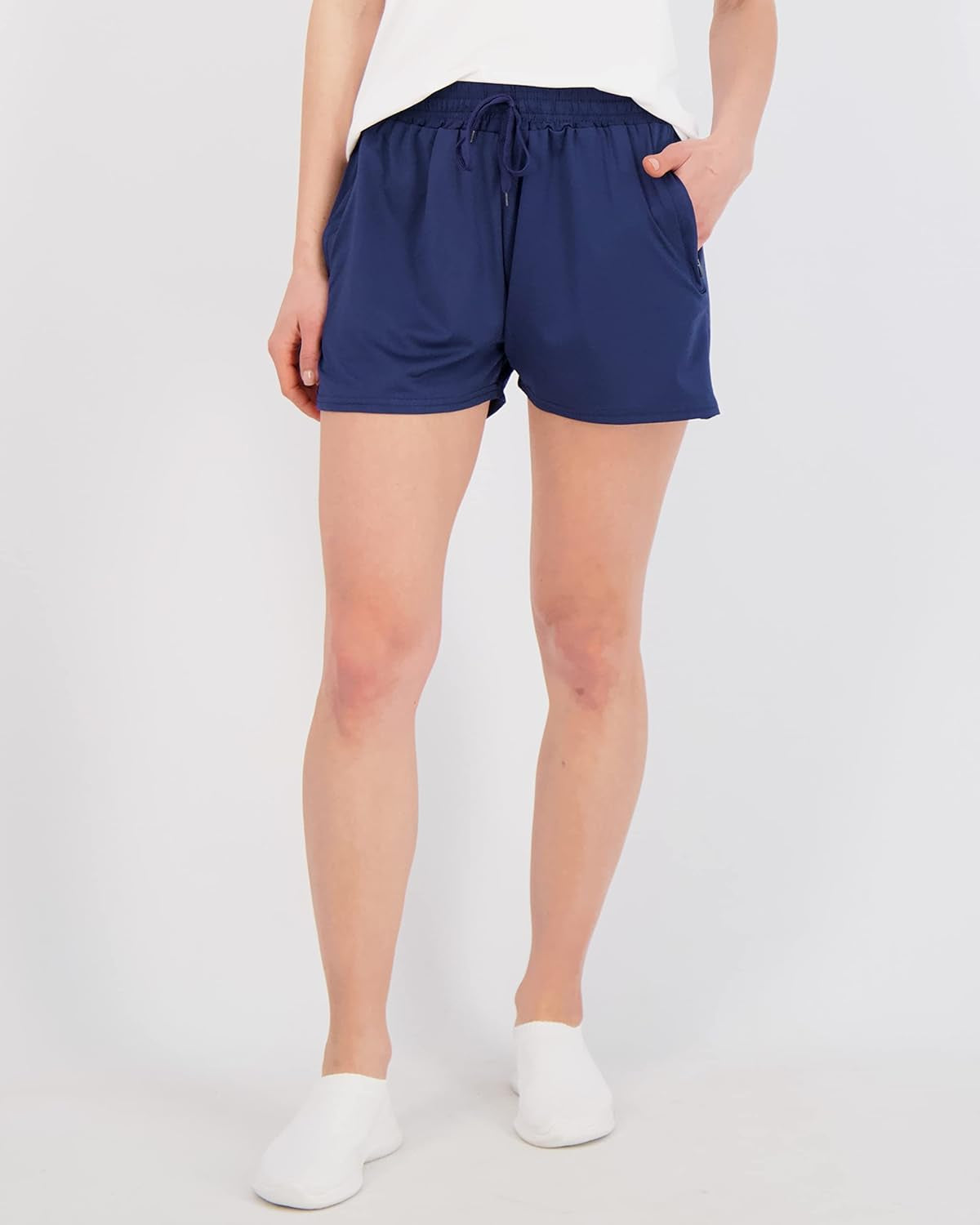 4 Pack: Womens Athletic Dry-Fit Lounge Shorts with Zipper Pockets (Available in plus Size)