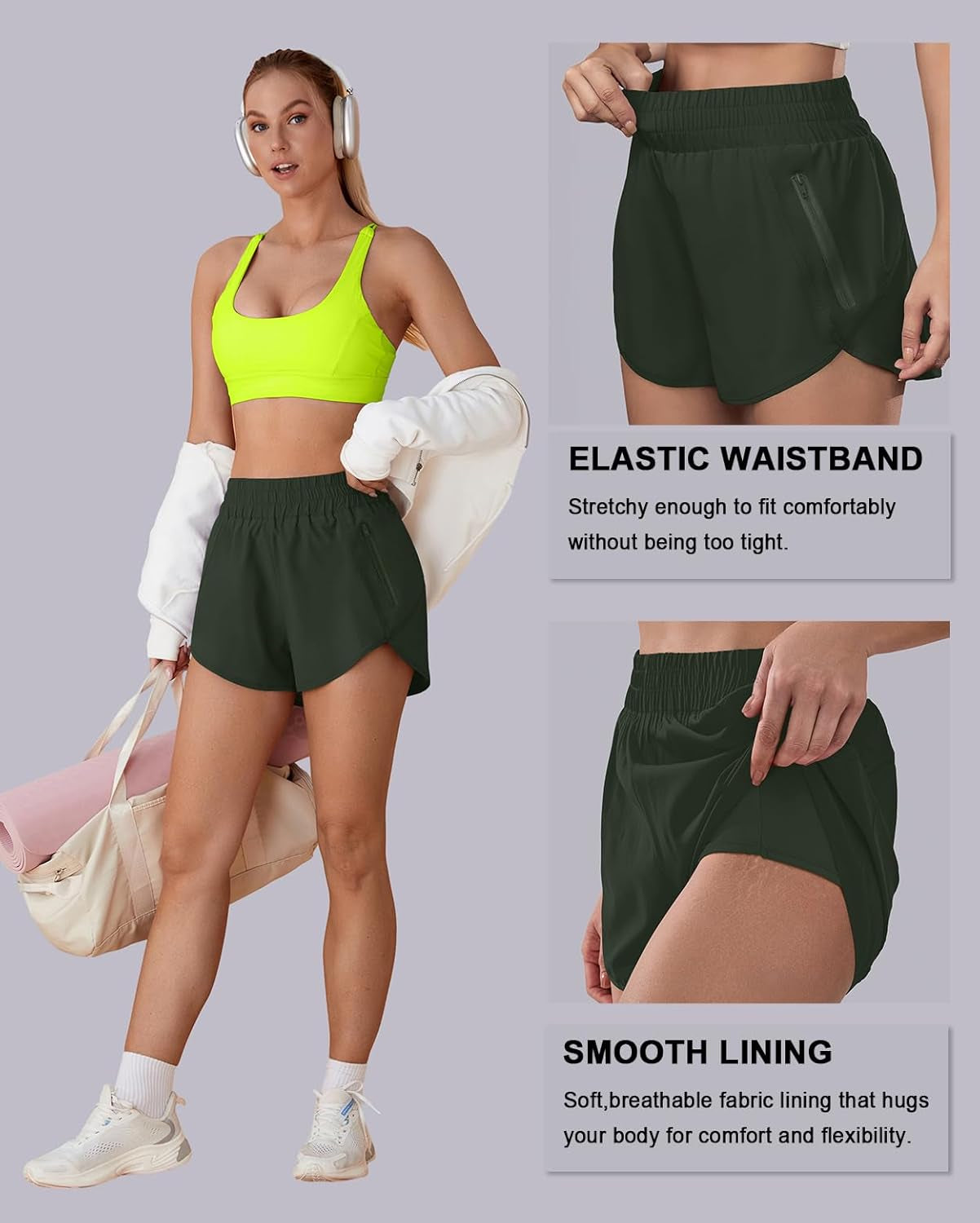 Women'S Running Shorts Elastic High Waisted with Pockets, 2.5" Sporty Workout Quick Dry Athletic Shorts