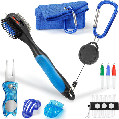 Accessories Set - PRO Retractable Club Brush, Microfiber Waffle Pattern  Towel, Divot Repair Tool, Club Cleaning Kit