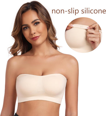Strapless Bras for Women Comfortable Non-Slip Silicone Bandeau Bra Seamless Tube to Bra