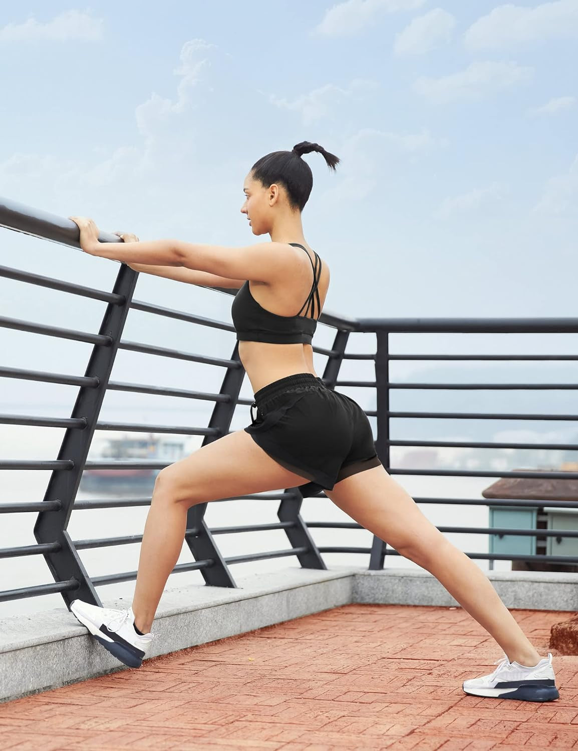 Womens Running Shorts Quick Dry 2 in 1 Running Athletic Shorts for Women with Pockets Workout Gym Yoga Active Shorts (Black, Large)