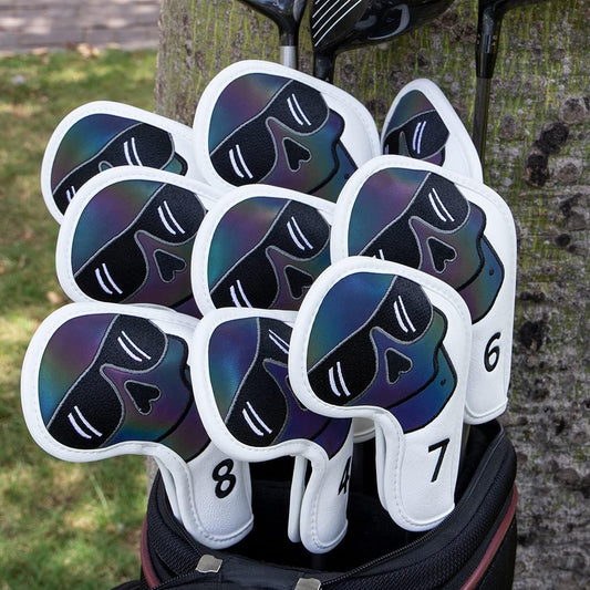 Golf Iron Covers 10Pcs,Golf Iron Head Covers Leather Golf Iron Covers Set Skeleton Golf Iron Headcovers,Long Neck Golf Club Head Covers for Iron with Magic Tape Fit All Brands