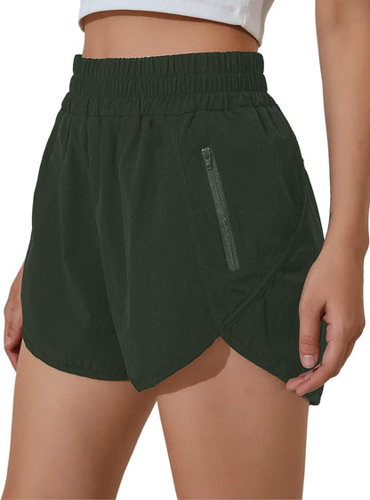 Women'S Running Shorts Elastic High Waisted with Pockets, 2.5" Sporty Workout Quick Dry Athletic Shorts