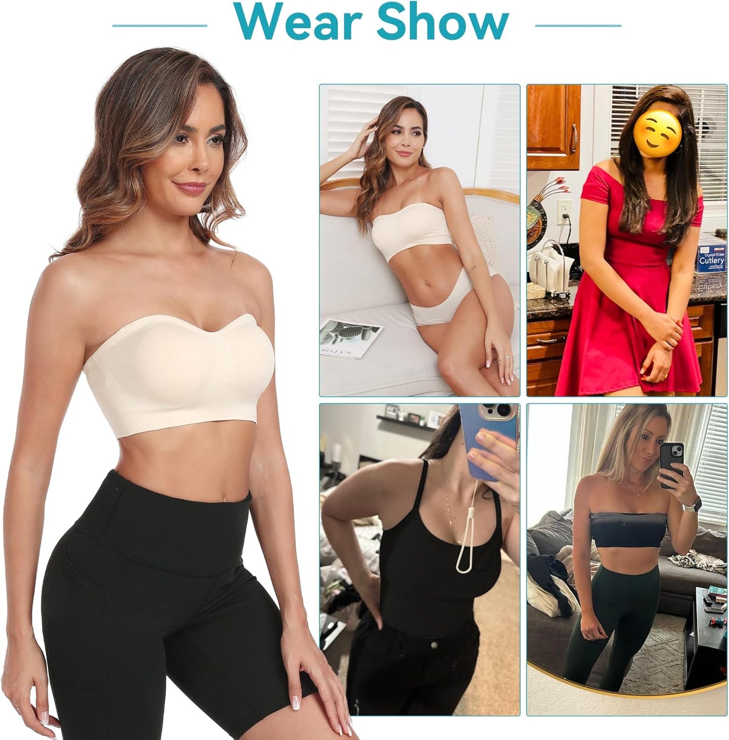 Strapless Bras for Women Comfortable Non-Slip Silicone Bandeau Bra Seamless Tube to Bra